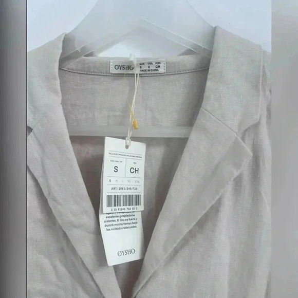 Oysho Sand Linen Button Down Shirt Size S New With Tag - Picture 4 of 5